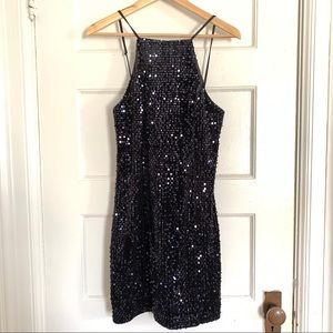Express Navy Sequined Low Back Mini Dress